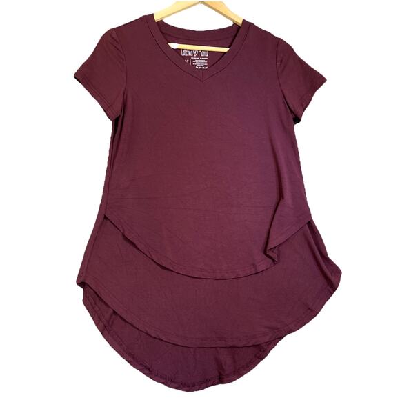 Latched Mama Nursing Tunic Top XS Burgundy Short Sleeve V Neck Layered Stretch - Picture 1 of 8